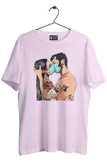 Футболка чоловіча з принтом "Коронавірусна Любов". Карантин, коронавірус, кохання, маска, поцілунок. 2070702