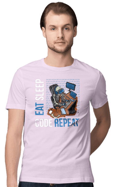 Футболка чоловіча з принтом "Їж Cпи Кодуй Повторюй". Айті, айтішник, для айтішника, для програміста, їж спи, кодуй повторюй, подарунок айтішнику, подарунок програмісту, програміст, розробник. 2070702