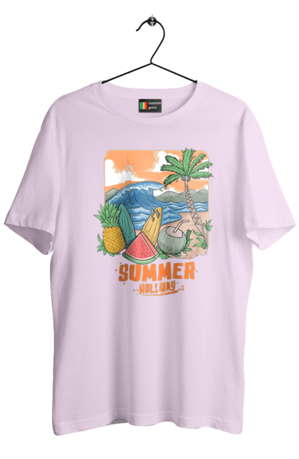 Футболка чоловіча з принтом "Літні Свята". Ананас, літо, море, пальма, хвилі. 2070702