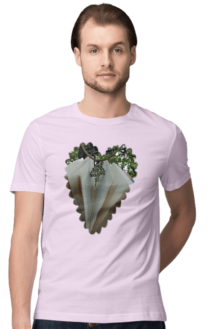 Футболка чоловіча з принтом "Книжкова валентинка". Дерево, книги, книжки, любов, прикраса, природа, серце, форма серця, читання. 2070702