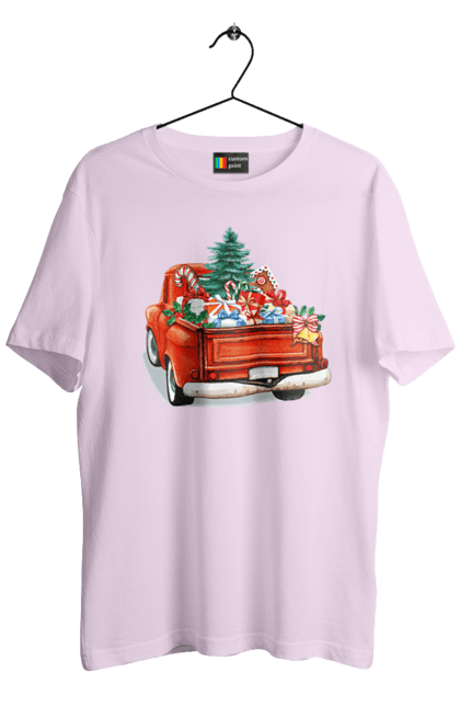 Футболка чоловіча з принтом "Авто з подарунками". Автомобіль, новий рік, подарунки, різдво, санта, ялинка. 2070702