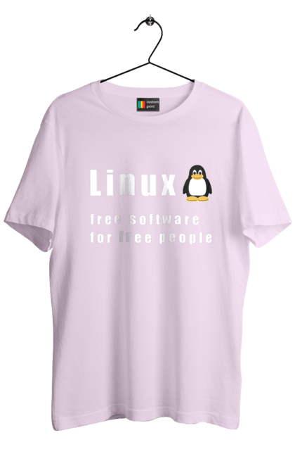 Футболка чоловіча з принтом "Linux Вільний Для Вільних". Linux, адміністратор, айті, айтішник, безкоштовна, безкоштовно, білий, вільна, доступність, незалежність, операційна система, ос, пінгвін, програміст, програмне забезпечення, свобода, сервер, сисадмін, система, системний адміністратор, софт, текст. 2070702