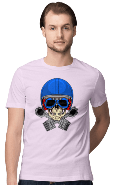 Футболка чоловіча з принтом "череп мотолюбитель". Байкер, окуляри, череп, шолом. 2070702
