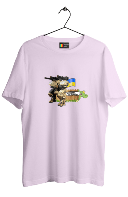 Футболка чоловіча з принтом "Вас вітає україна". Бойова машина, крокодил, кулемети, прапор, робот, символіка, україна. 2070702