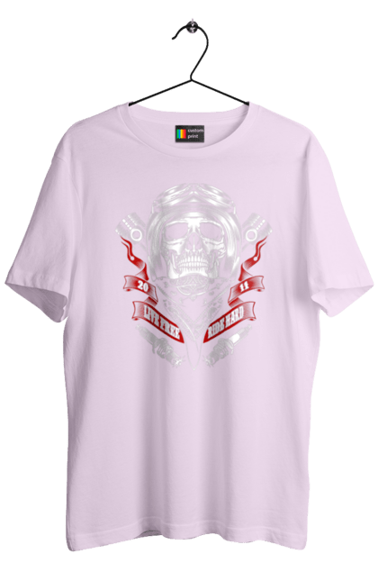 Футболка чоловіча з принтом "череп гонщик". Байкер, гонки, мотоцикл, череп. 2070702