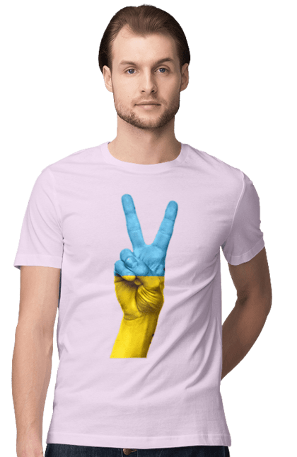 Футболка чоловіча з принтом "Два Пальця, Світ, Україна". Мир, рука, україна. 2070702
