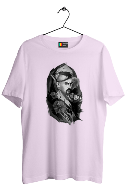 Футболка чоловіча з принтом "Козак". Вуса, квітки, козак, пістолет, справжній українець, чуб. 2070702