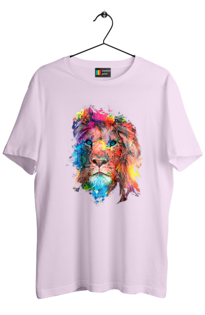 Футболка чоловіча з принтом "Лев із фарби". Барвистий лев, індійський лев, лев, лев та холі, розмальовка, святковий лев, фарби, холи. 2070702
