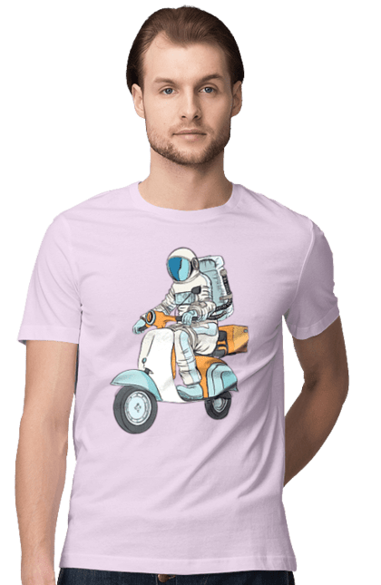 Футболка чоловіча з принтом "Космонавт на мотоциклі". Космонавт, космос, мотоцикл. 2070702