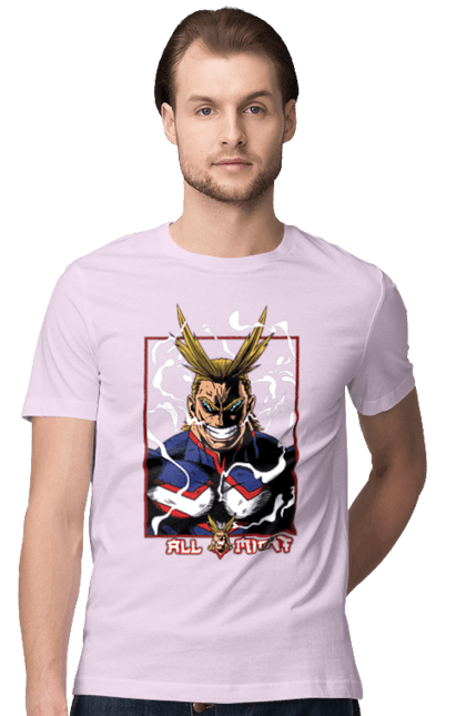 Футболка чоловіча з принтом "Моя академія героїв Всемогутній". All might, my hero academia, yagi toshinori, академія юей, аніме, всемогутній, манга, моя геройська академія, один за всіх, тошинорі ягі. 2070702