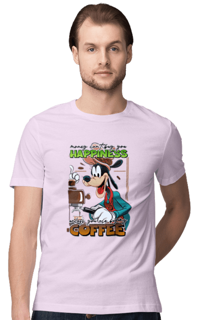 Men's t-shirt with prints Goofy Coffee. Animated series, cartoon, coffee, cup, disney, dog, goofy. 2070702