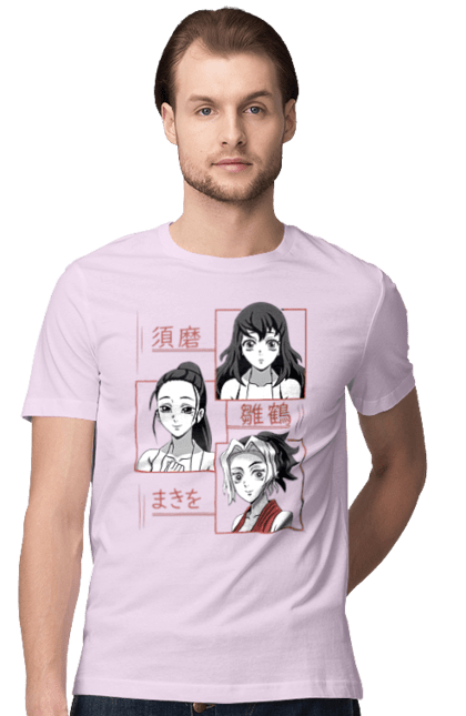 Men's t-shirt with prints Demon Slayer Hinatsuru, Makio and Suma. Demon slayer, hinatsuru, makio, suma, tengen. 2070702