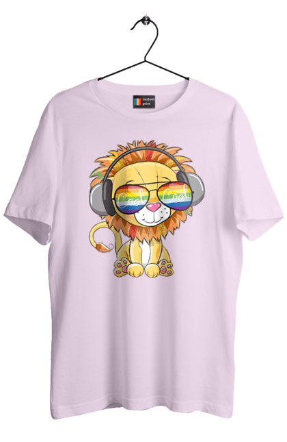 Men`s t-shirt with prints Lion In Glasses And Headphones. Glasses, headphones, lion cub. 2070702