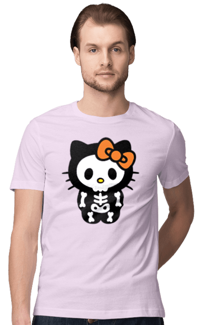 Men's t-shirt with prints Hello Kitty Halloween. Brand, character, halloween, hello kitty, kitten, kitty, skeleton, zombie. 2070702