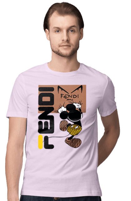 Футболка чоловіча з принтом "Fendi Міккі Маус". Fendi, mickey mouse, бренд, будинок моди, італія, люкс, міккі маус, мода, сумка, фенді. 2070702