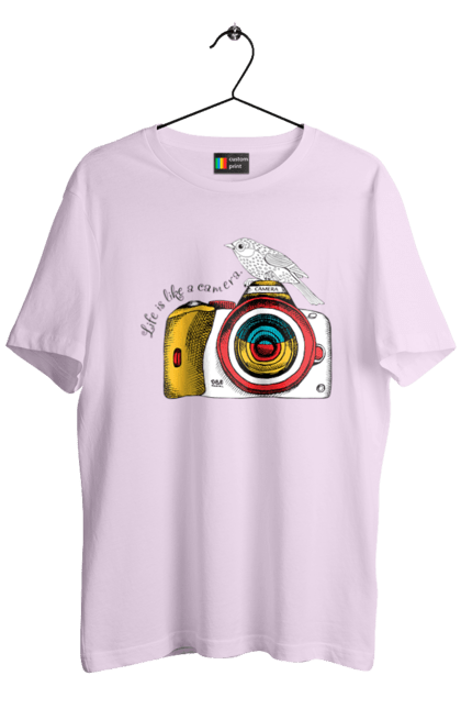 Футболка чоловіча з принтом "Фотоапарат І Пташка". Камера, пташка, фотоапарат, фотограф. 2070702