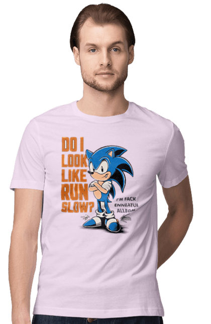 Men's t-shirt with prints Sonic the Hedgehog. Comic, hedgehog, mascot, multisterial, sega, sonic, sonic the hedgehog, video game. 2070702