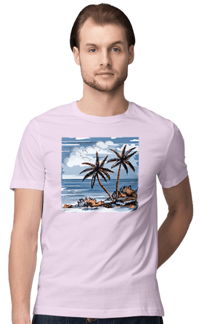 Men`s t-shirt with prints Palm Trees And Sky. Clouds, palm trees, sea, sky. 2070702