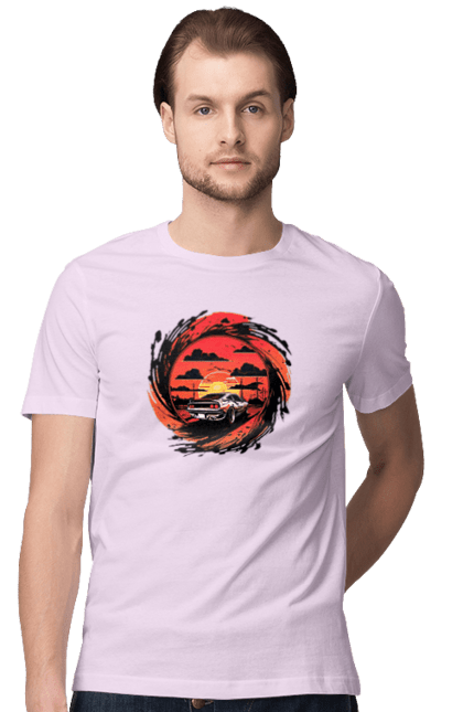 Футболка чоловіча з принтом "Феррарі на заході сонця". Авто, автомобіль, машини, феррарі. 2070702