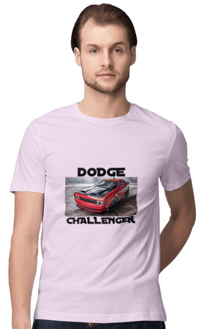 Men`s t-shirt with prints Dodge challenger. An american legend, auto, car, classic car, cult car, dodge challenger, oil car, powerful car. 2070702