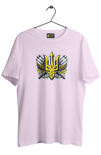 Футболка чоловіча з принтом "Символіка україни". Герб, патріотичні зображення, символіка, тризуб, україна. 2070702