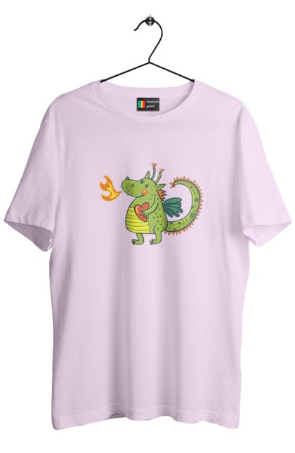 Men's t-shirt with prints Dragon in love. Dragon, fire, green dragon, heart, hearts, love, new year, symbol 2024. 2070702