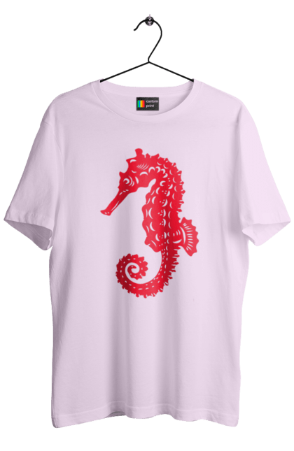 Футболка чоловіча з принтом "Морський коник". Відпочинок, квіти, літні канікули, літо, море, морський коник, морські жителі. 2070702