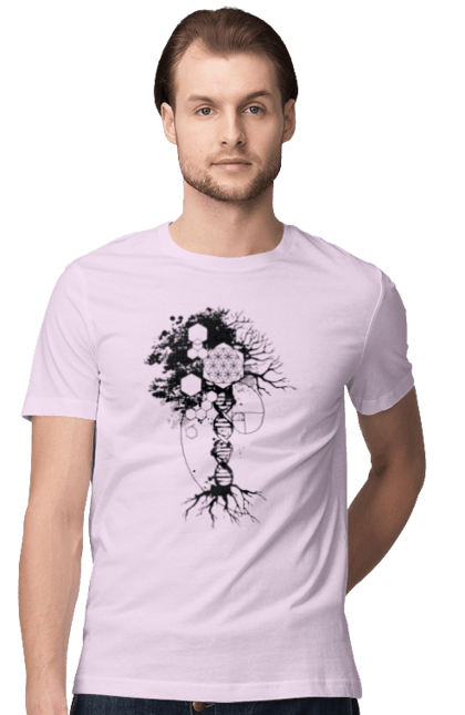 Футболка чоловіча з принтом "Древо життя". Геном людини, дерево життя, золотий перетин, квітка життя, сакральна геометрія, таємниця світобудови, таємниця числа фібоначчі, число бога, число фібоначчі. 2070702