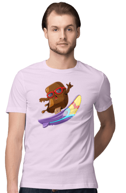 Футболка чоловіча з принтом "Мороженко На Серфі". Літо, морозиво, окуляри, серфінг. 2070702