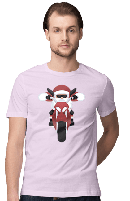 Футболка чоловіча з принтом "Санта на мотоциклі". Мотоцикл, новий рік, різдво, санта. 2070702
