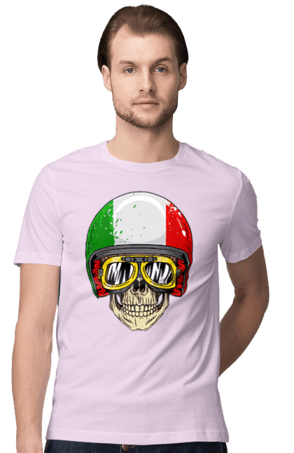 Футболка чоловіча з принтом "Череп в мотошоломі". Мото, окуляри, череп, шолом. 2070702
