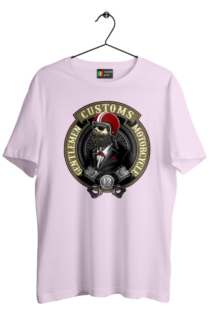 Футболка чоловіча з принтом "джентльменський мотоцикл". Джентельмен, джентльмен, мотоцикл, череп, шолом. 2070702