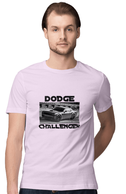 Футболка чоловіча з принтом "Додж челенджер". Авто, автомобіль, американська легенда, додж челенджер, класичне авто, культовий автомобіль, масл кар, потужний автомобіль. 2070702