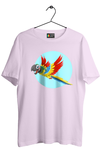 Футболка чоловіча з принтом "Папуга". Барвистий папуга, какаду, кольоровий папуга, папуга, що летить. 2070702