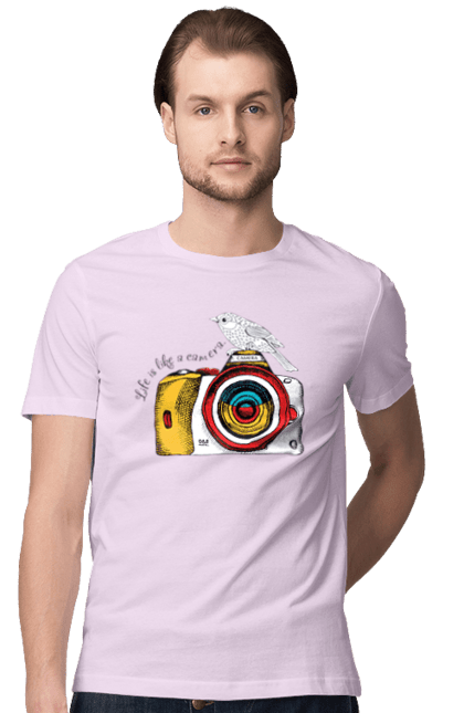 Футболка чоловіча з принтом "Фотоапарат І Пташка". Камера, пташка, фотоапарат, фотограф. 2070702