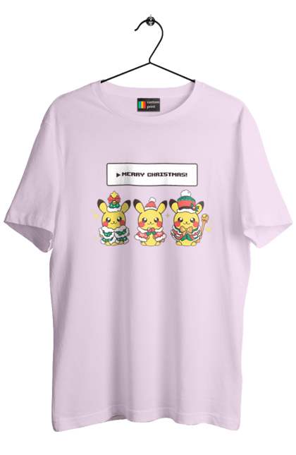 Men`s t-shirt with prints Pikachu Merry Christmas. Anime, christmas, game, manga, merry christmas, nintendo, pikachu, pokemon. 2070702