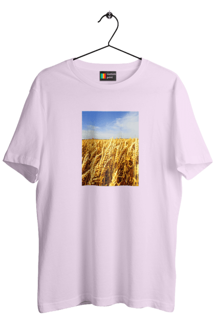 Men`s t-shirt with prints Ukraine. Beauty, blue, field, nature, sky, wheat. 2070702