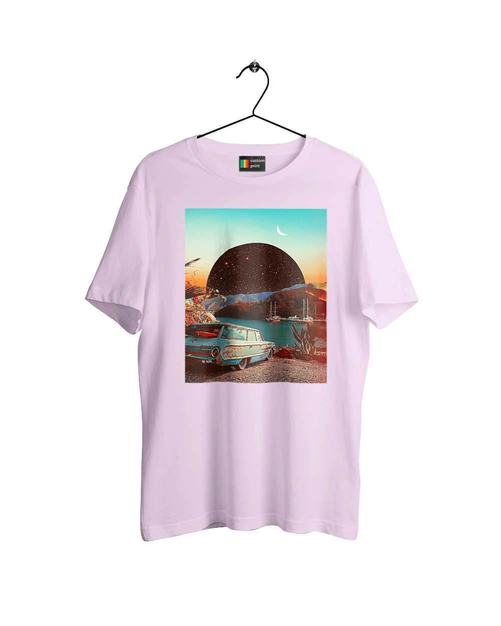 Painting, car by the river