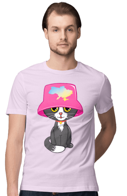 Футболка чоловіча з принтом "Котик з картою україни". Євробачення, калош, кіт, котик, музика, панама калоша, символ україни, україна. 2070702