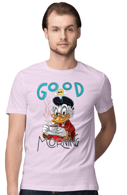 Men's t-shirt with prints Scrooge McDuck. Coffee, cup, disney, mcduck, scrooge, scrooge mcduck, uncle scrooge. 2070702