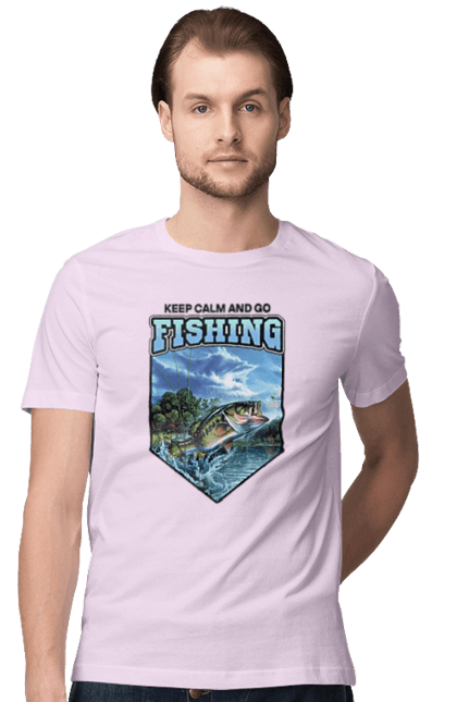 Футболка чоловіча з принтом "Keep Calm and Go Fishing". Відпочинок на природі, для рибалок, для чоловіків, мисливці та риболови, природа, рибалка, риболовля, спінінг, хоббі. 2070702