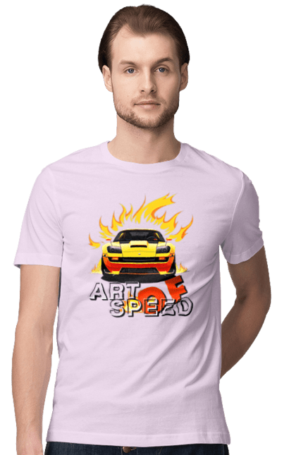 Футболка чоловіча з принтом "Машина у вогні". Автомобіль, вогонь, спортивна машина, спортивний автомобіль, швидкість. 2070702