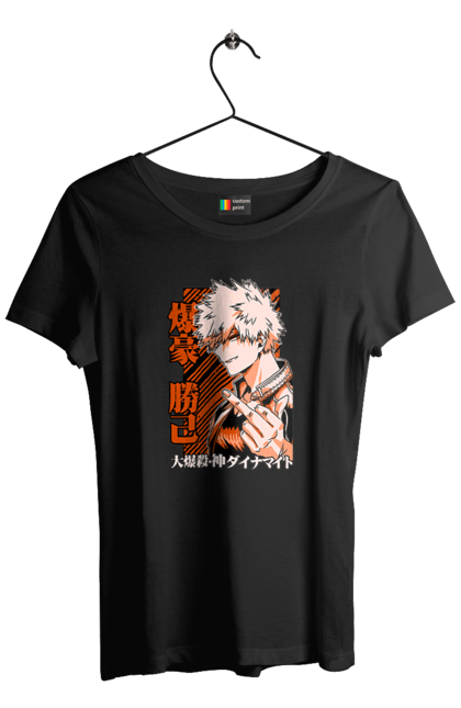 Футболка жіноча з принтом "Моя академія героїв Бакуго". Bakugo, katsuki, katsuki bakugo, my hero academia, академія юей, аніме, бакуго, кацукі бакуго, манга, моя геройська академія. 2070702