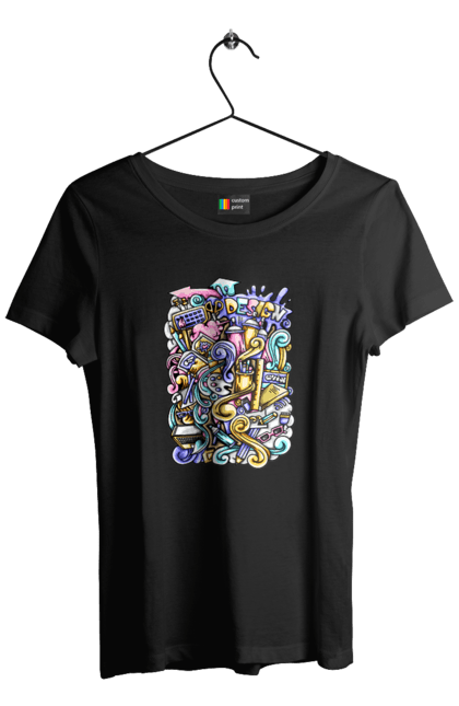 Футболка жіноча з принтом "Школа навчання". Зошит, калькулятор, канцелярія, навчання, олівець, ручка, школа. 2070702