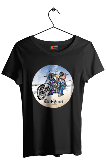 Футболка жіноча з принтом "Old school". Авто мото, виконавці, мотоцикл, музична група, рок група, старе загартування. 2070702