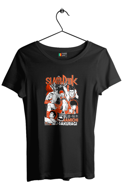 Футболка жіноча з принтом "Слем данк Сакурагі Ханамічі". Hanamichi sakuragi, slam dunk, аніме, баскетбол, манга, сакурагі ханамічі, слем-данк, спокон, спортивне аніме, сьонен. 2070702