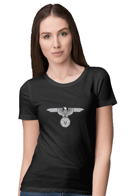Футболка жіноча з принтом "Тризуб і Орел". Герб, герб україни, орел, патріотичне, україна, українська символіка, українське. 2070702