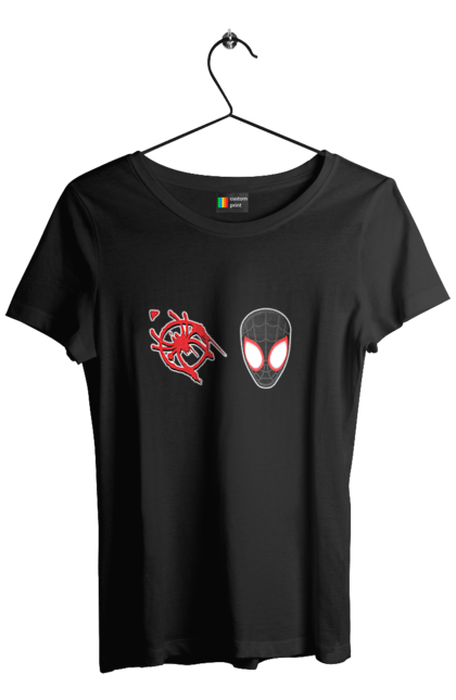 Футболка жіноча з принтом "Людина Павук Майлз Моралес". Man, miles morales, spider, spider man, людина павук, майлз моралес, паук, человек, человек паук. PrintMarket - інтернет-магазин одягу та аксесуарів з принтами плюс конструктор принтів - створи свій унікальний дизайн