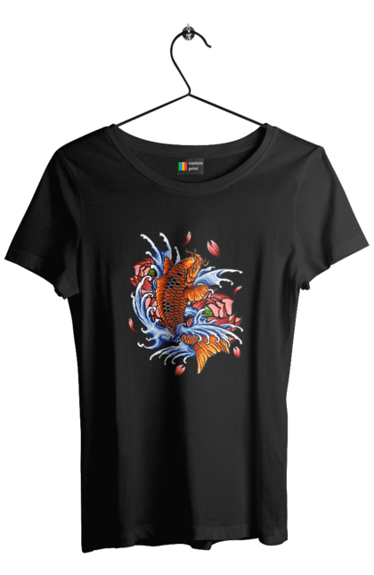 Women`s t-shirt with prints Fish and waves. Fish, flower, wave. 2070702