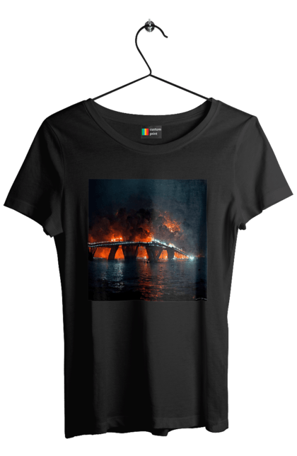 Футболка жіноча з принтом "Кримський мост горить". Армія росії, армія україни, годить, зсу, крим, мост, удар, удар зсу. 2070702